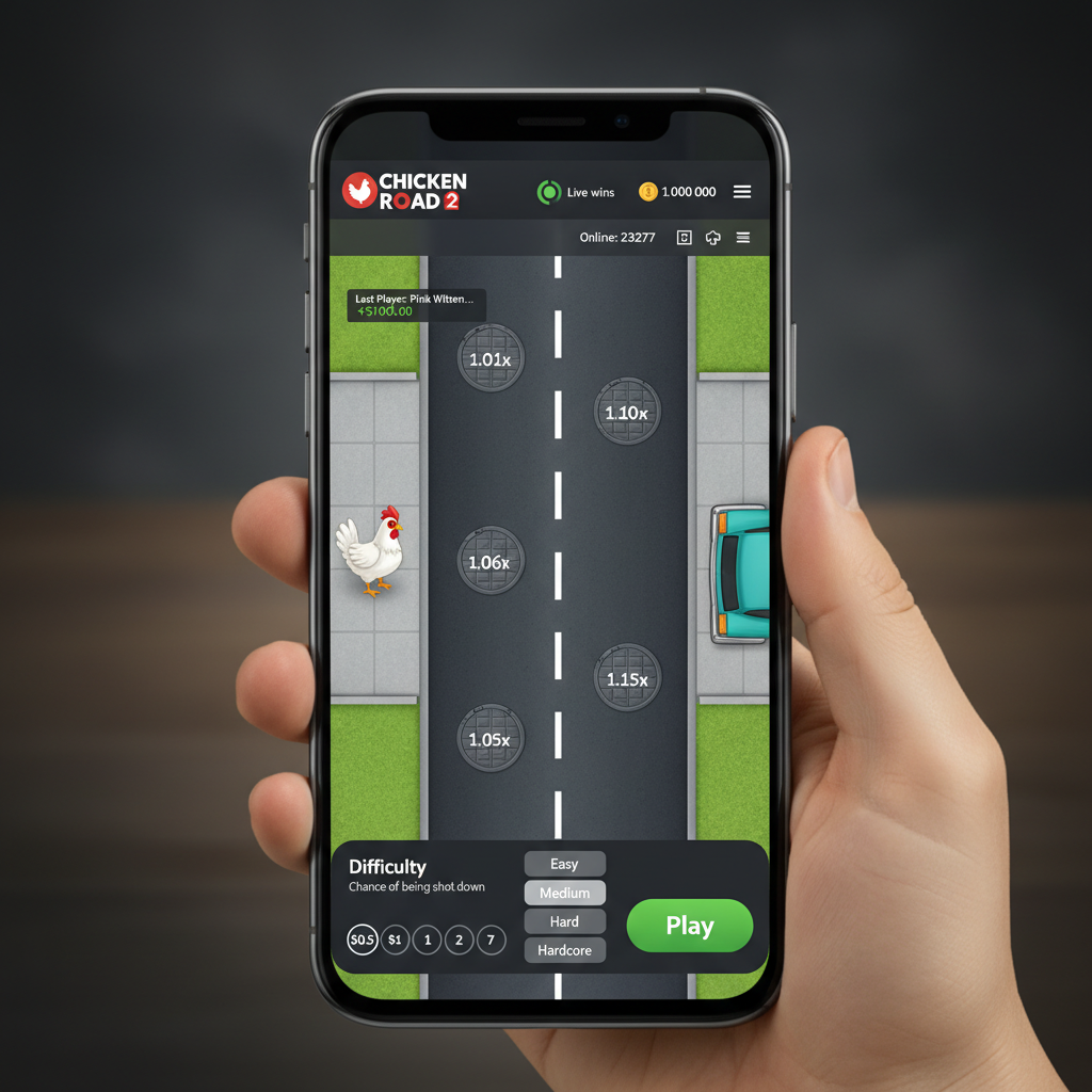 Chicken Road 2 in versione mobile su smartphone con interfaccia adattata allo schermo touch